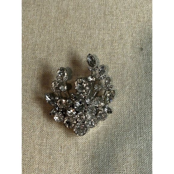 Vintage Eisenberg Crystal Prong Rhinestone Floral Wreath Brooch Pin Rhodium - Picture 4 of 13
